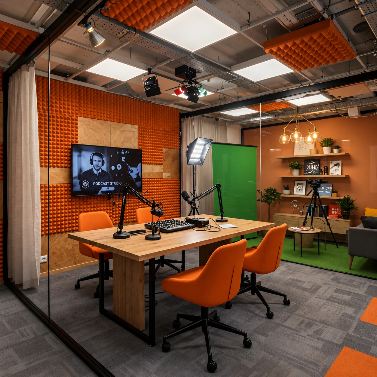Podcast studio at Bitpod Workspace, architectural visualisation